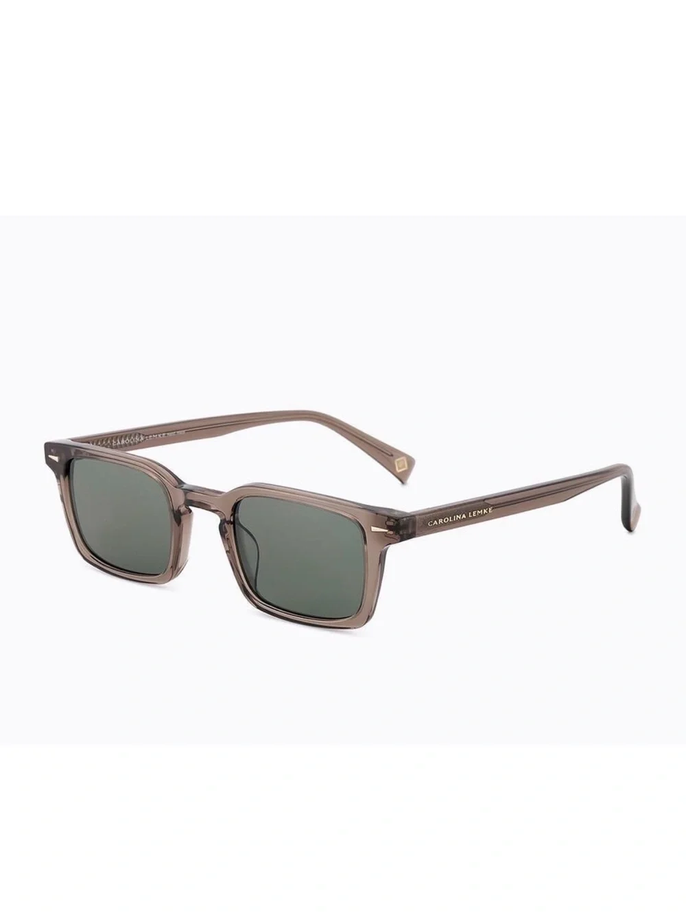 Carolina Lemke Translucent Smoky Brown Square Sunglasses with Green Lenses